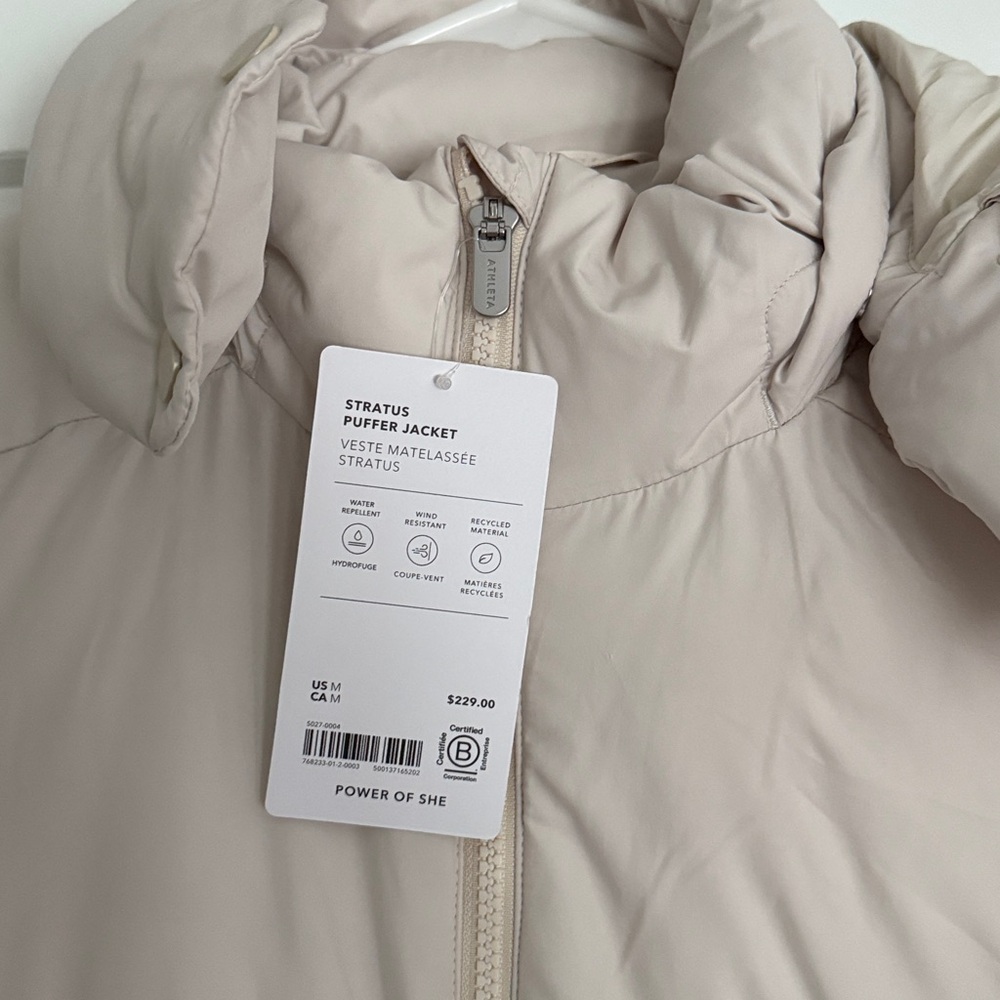 NWT Athleta Bone Stratus Puffer Jacket, Small coat hooded ivory - Picture 10 of 15